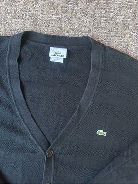 Lacoste Men's Black Cotton V-Neck Cardigan Sweater - Size 5 (Large)